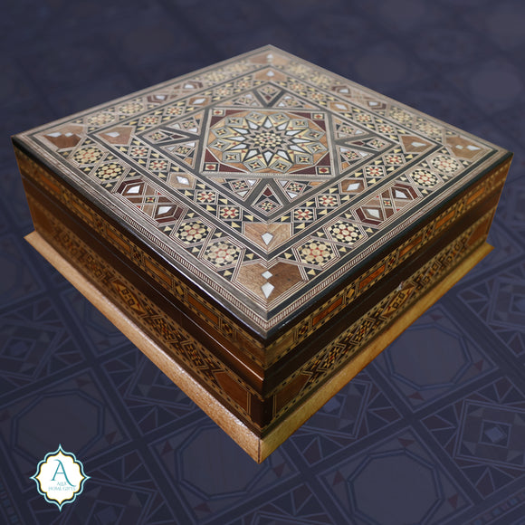 Marquetry Square Jewelry Box Inlaid with Mother of Pearl