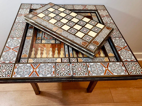 Mother Of Pearl Chess and backgammon Table, Poker and Cards Table - Christmas Gift idea